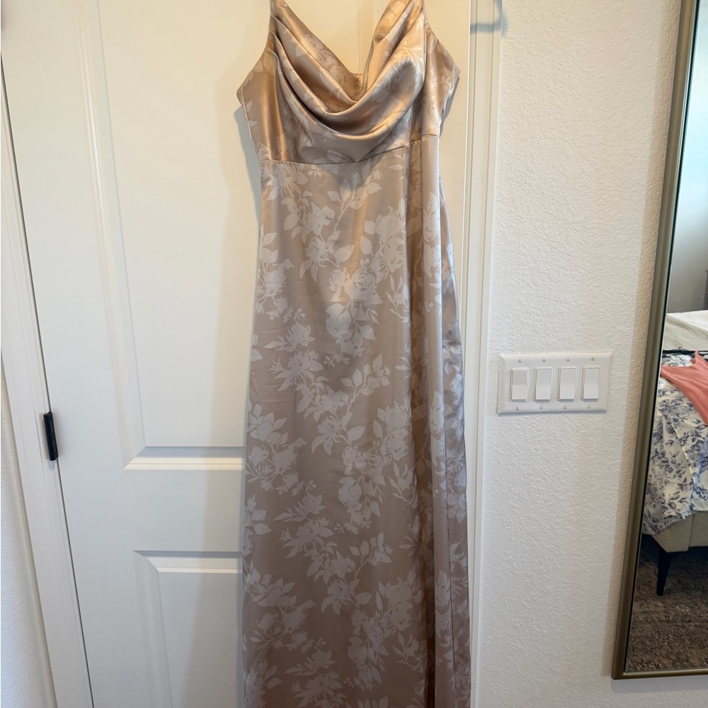 Revelry Floral Satin Maxi Dress in Champagne